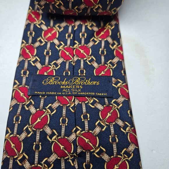 Brooks Brothers Makers Mens Silk Tie Necktie Maroon Blue geometric design - Picture 3 of 6